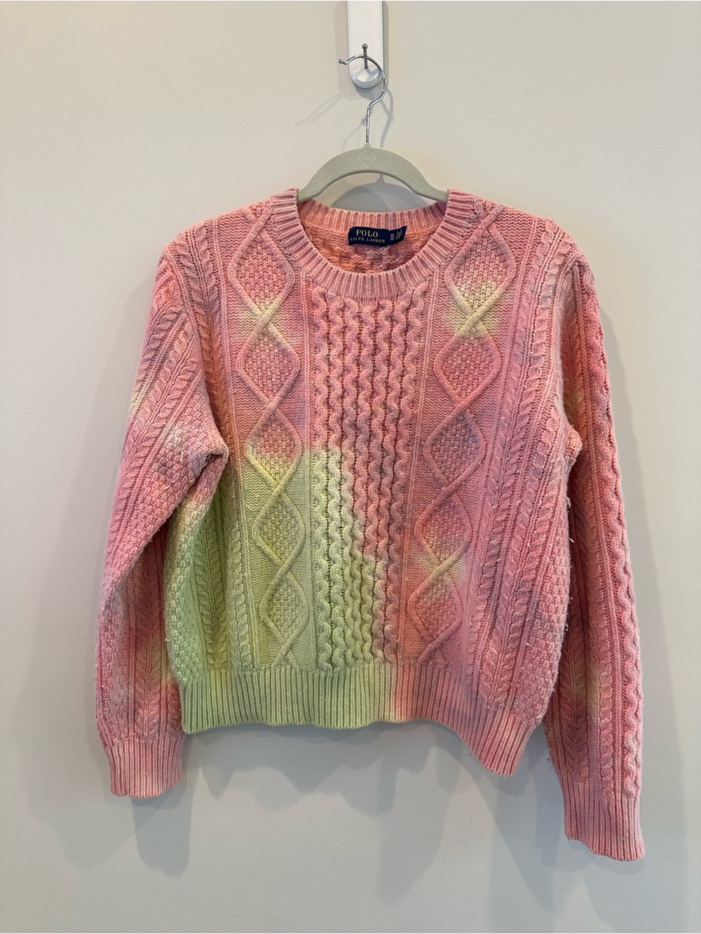 Polo by Ralph Lauren Pink & Cream Cable-Knit Crew Sweater